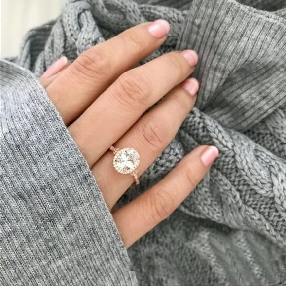 NEW Rose Gold Oval Cut Diamond Cubic Zirconia Ring - Picture 3 of 8